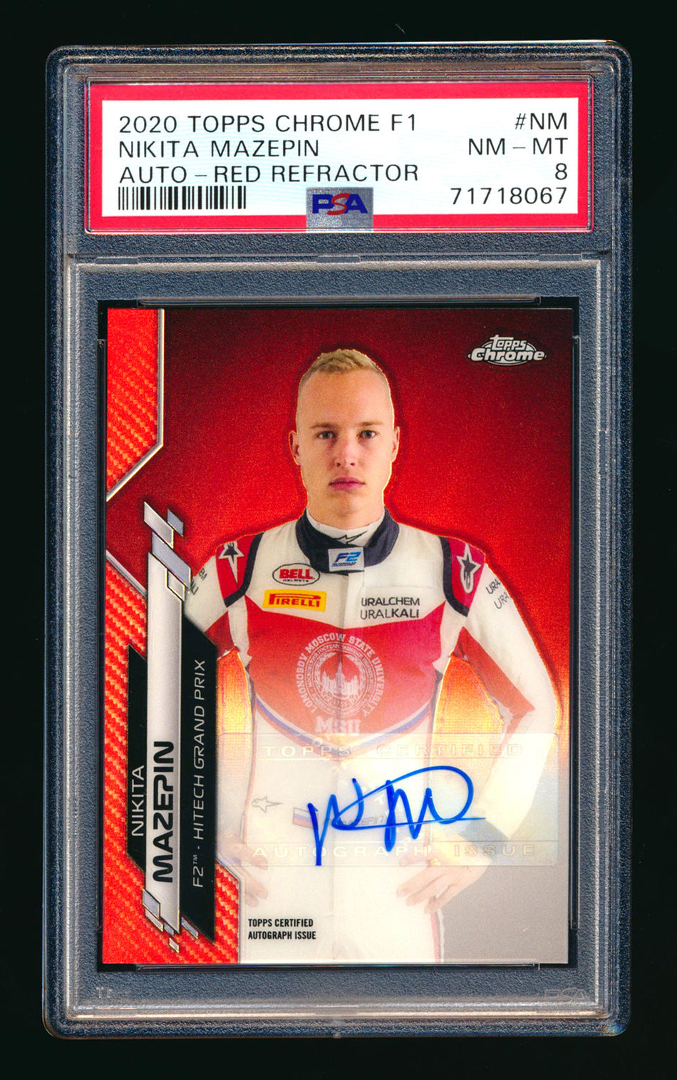 2020 Topps Chrome F1 #F1A-NM Nikita Mazepin RC Red Refractor Autograph #4/5 PSA 8 ** (SOLD - $1,800.00 - 10/15/2025) **
