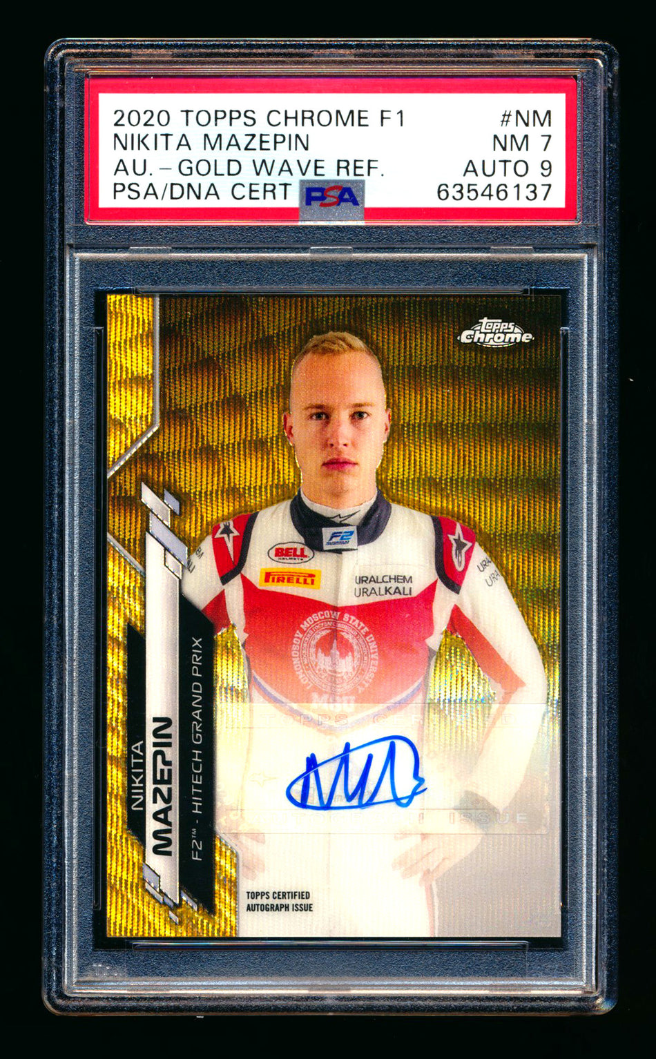 2020 Topps Chrome F1 #F1A-NM Nikita Mazepin RC Gold Wave Refractor Autograph #15/50 PSA 7 DNA 9 ** (SOLD - $79.00 - 11/1/2025) **