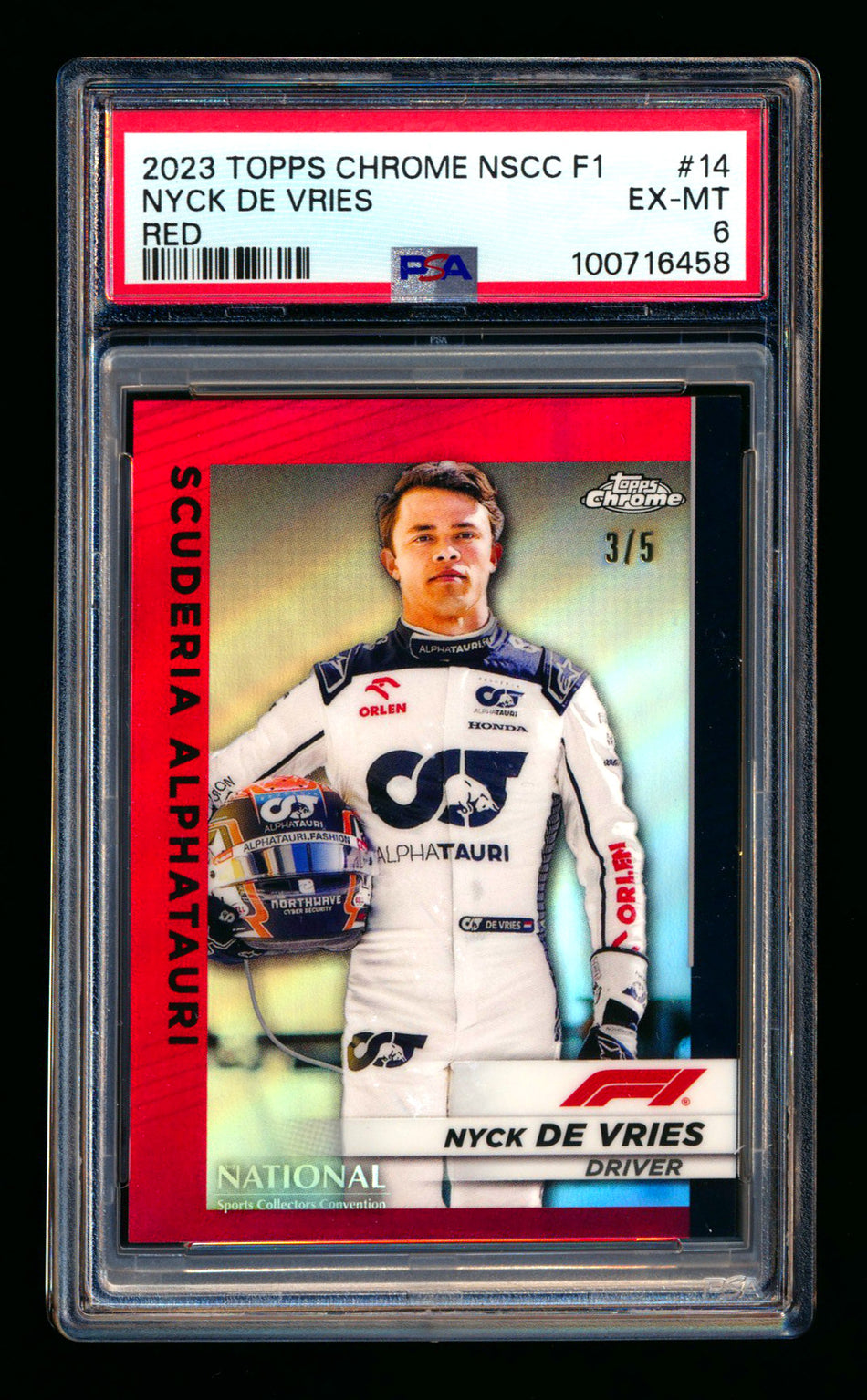 2023 Topps Chrome NSCC F1 #F1-14 Nyck De Vries RC Red Refractor #3/5 PSA 6
