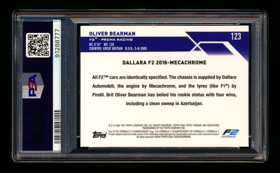 2023 Topps Chrome F1 #123 Oliver Bearman RC Fuchsia Lava Refractor #125/250 PSA 10 ** (SOLD - $22.00 - 12/24/2024) **