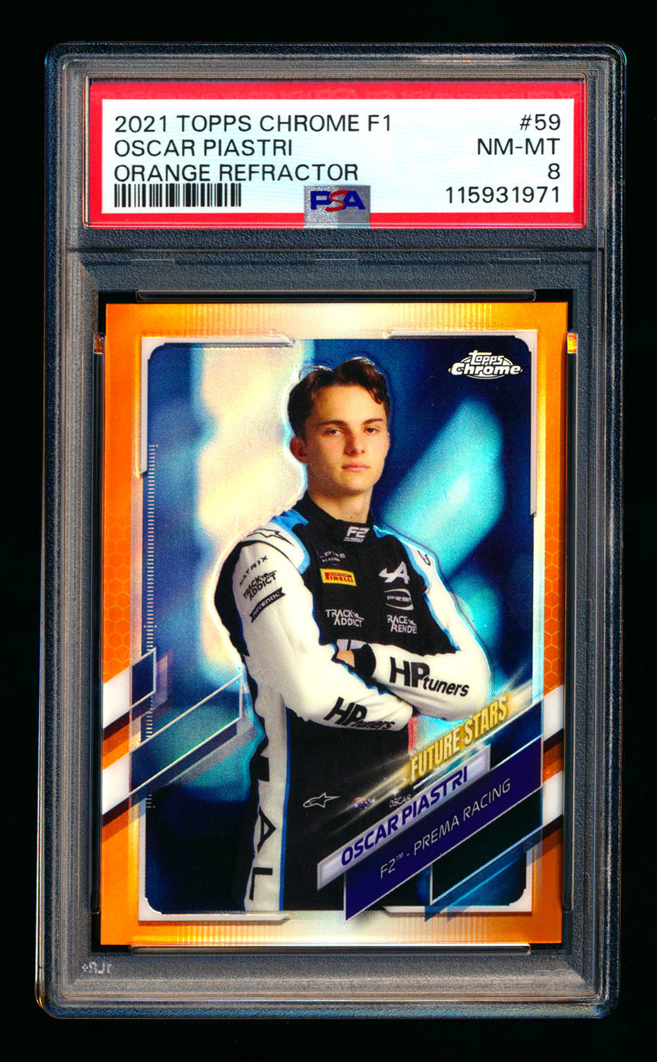 2021 Topps Chrome F1 #59 Oscar Piastri RC Orange Refractor Portrait #06/25 PSA 8