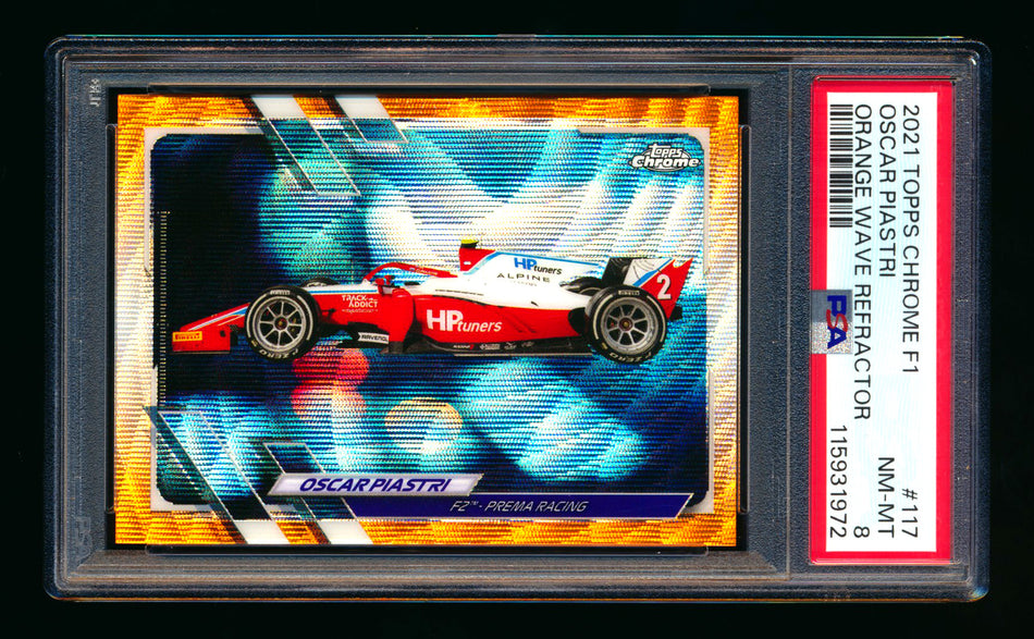 2021 Topps Chrome F1 #117 Oscar Piastri RC Orange Wave Refractor #01/25 PSA 8 (First #!)