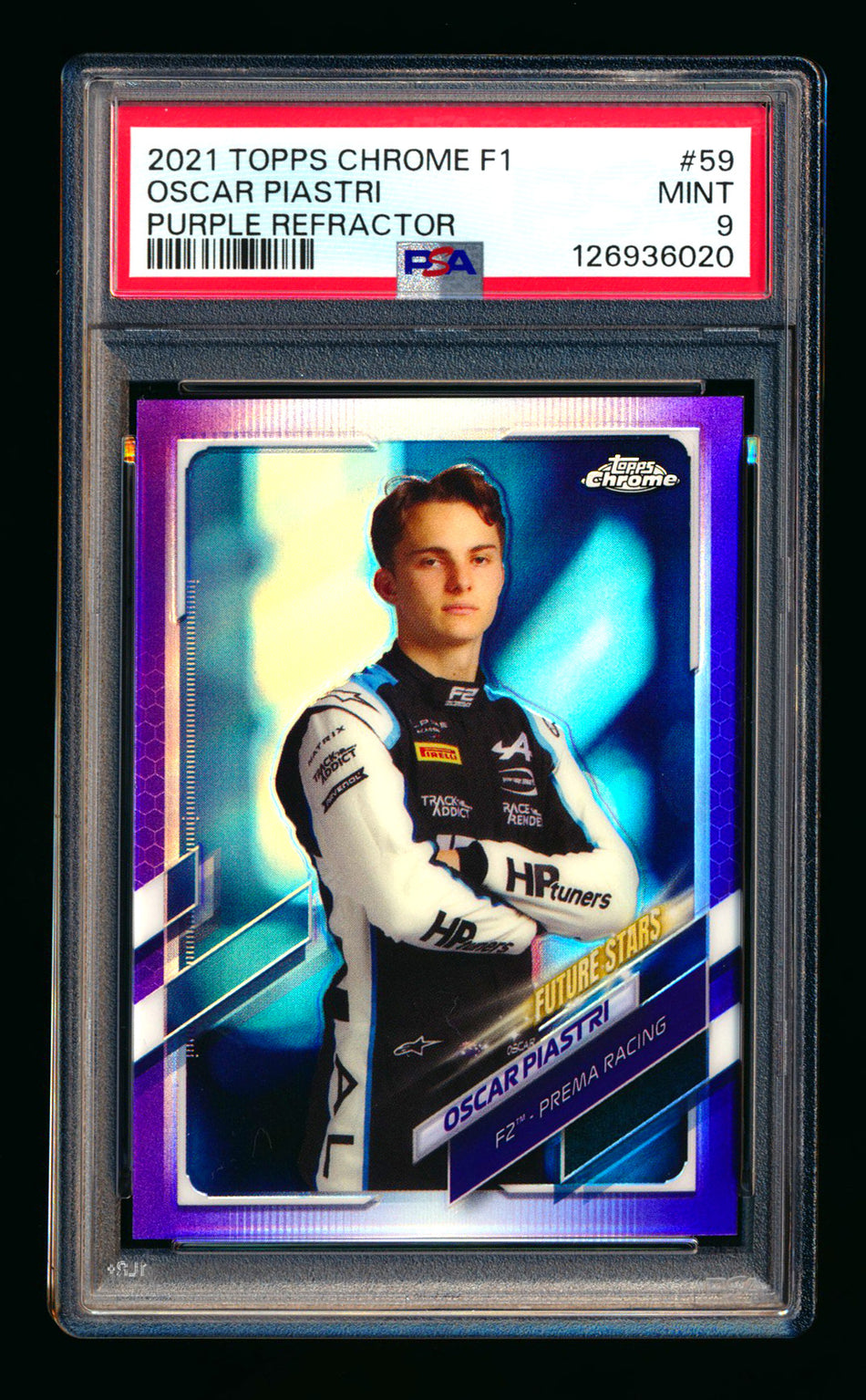 2021 Topps Chrome F1 #59 Oscar Piastri RC Purple Refractor Portrait #147/399 PSA 9 ** (SOLD eBay - $79.00 - 11/29/2025) **