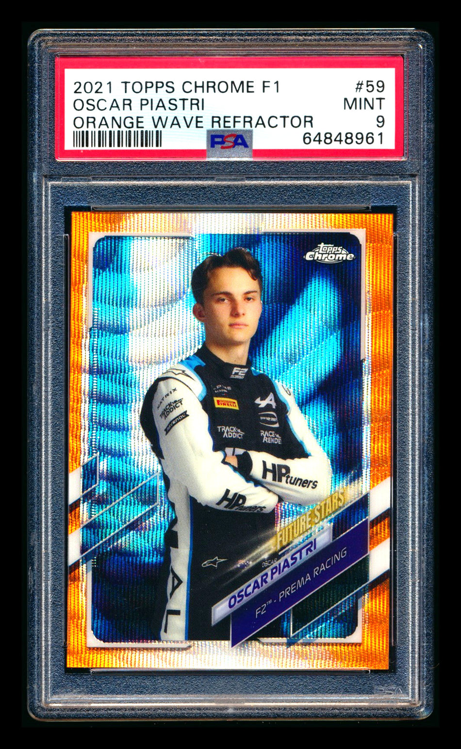 2021 Topps Chrome F1 #59 Oscar Piastri RC Orange Wave Refractor Portrait #13/25 PSA 9