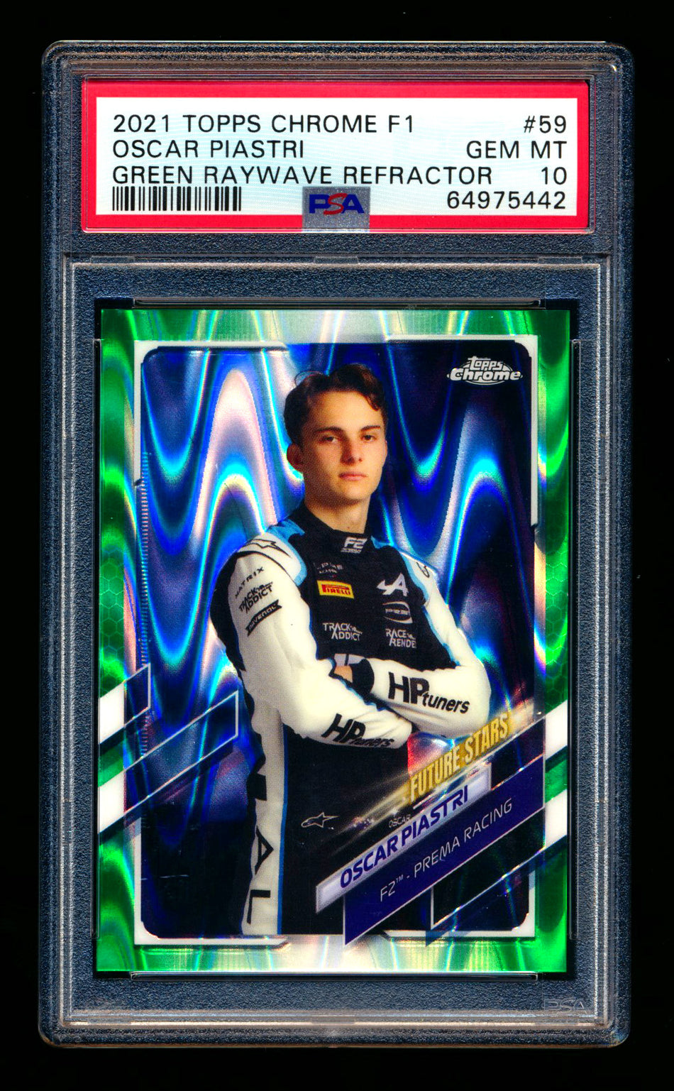 2021 Topps Chrome F1 #59 Oscar Piastri RC Green Raywave Refractor Portrait #31/99 PSA 10 ** (SOLD eBay - $179.00 - 1/15/2025) **