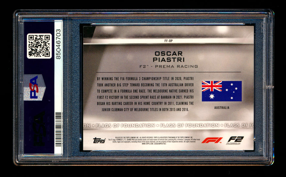 2021 Topps F1 Flags of Foundation #FF-OP Oscar Piastri RC Australia Flag PSA 9 ** (SOLD - $49.00 - 10/23/2024) **