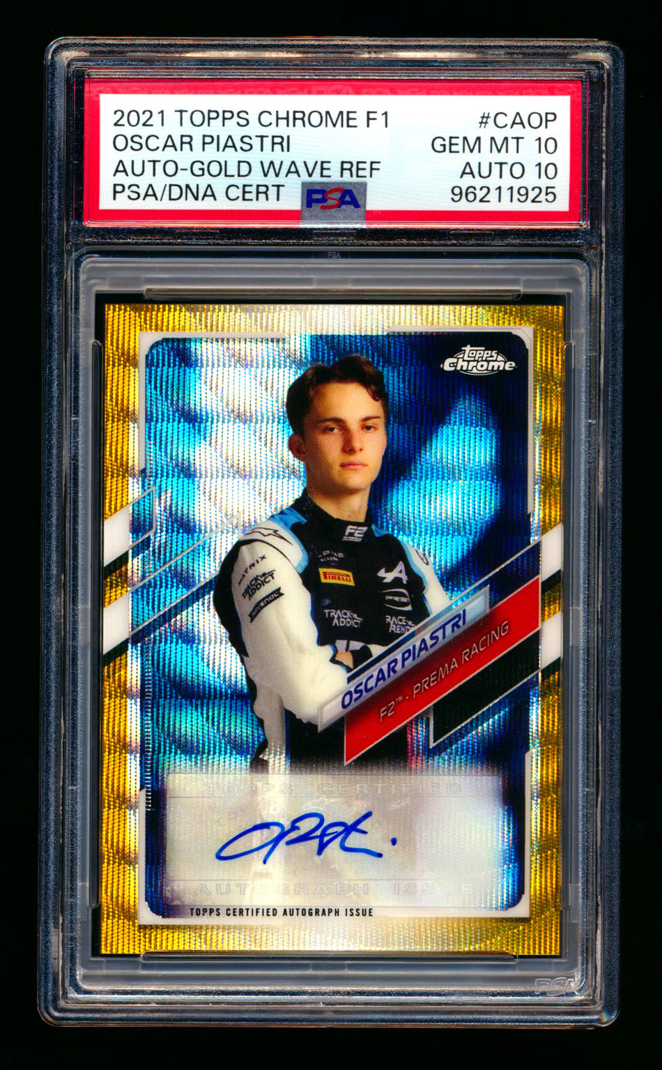 2021 Topps Chrome F1 #CA-OP Oscar Piastri RC Gold Wave Refractor Autograph #38/50 PSA 10 DNA 10