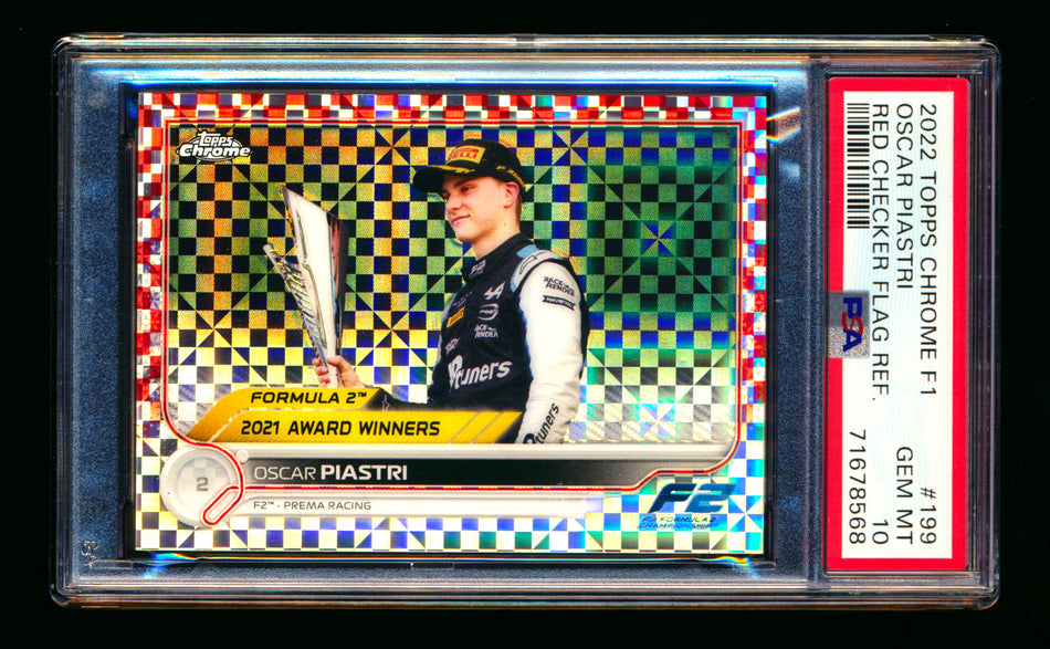 2022 Topps Chrome F1 #199 Oscar Piastri RC Red Checker Flag Refractor #5/5 PSA 10 (Last #!) - POP 1!