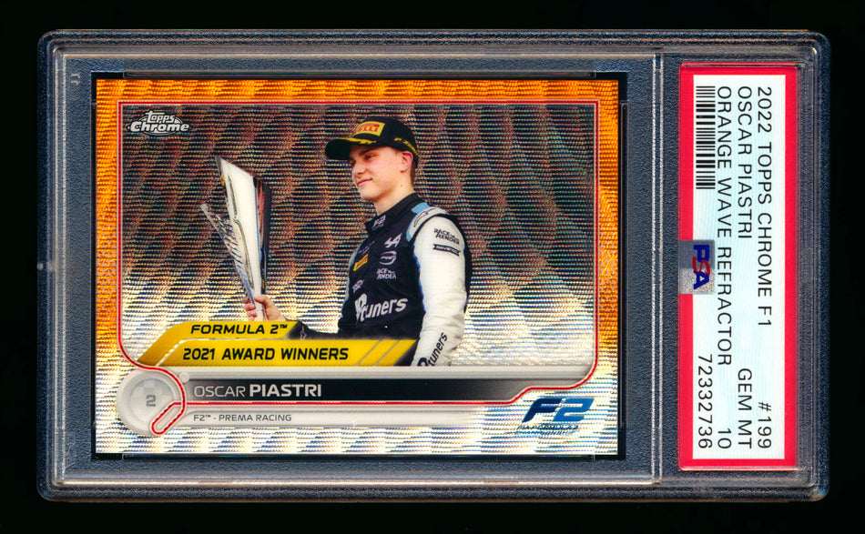 2022 Topps Chrome F1 #199 Oscar Piastri RC Orange Wave Refractor #18/25 PSA 10 ** (SOLD eBay - $135.00 - 2/5/2025) **