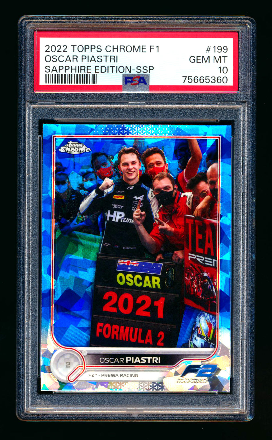 2022 Topps Chrome Sapphire F1 #199 Oscar Piastri RC Refractor Image Variation SSP PSA 10