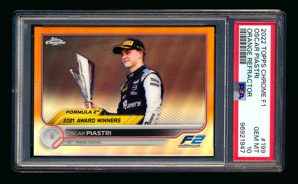 2022 Topps Chrome F1 #199 Oscar Piastri RC Orange Refractor #15/25 PSA 10 ** (SOLD eBay - $135.00 - 2/5/2025) **