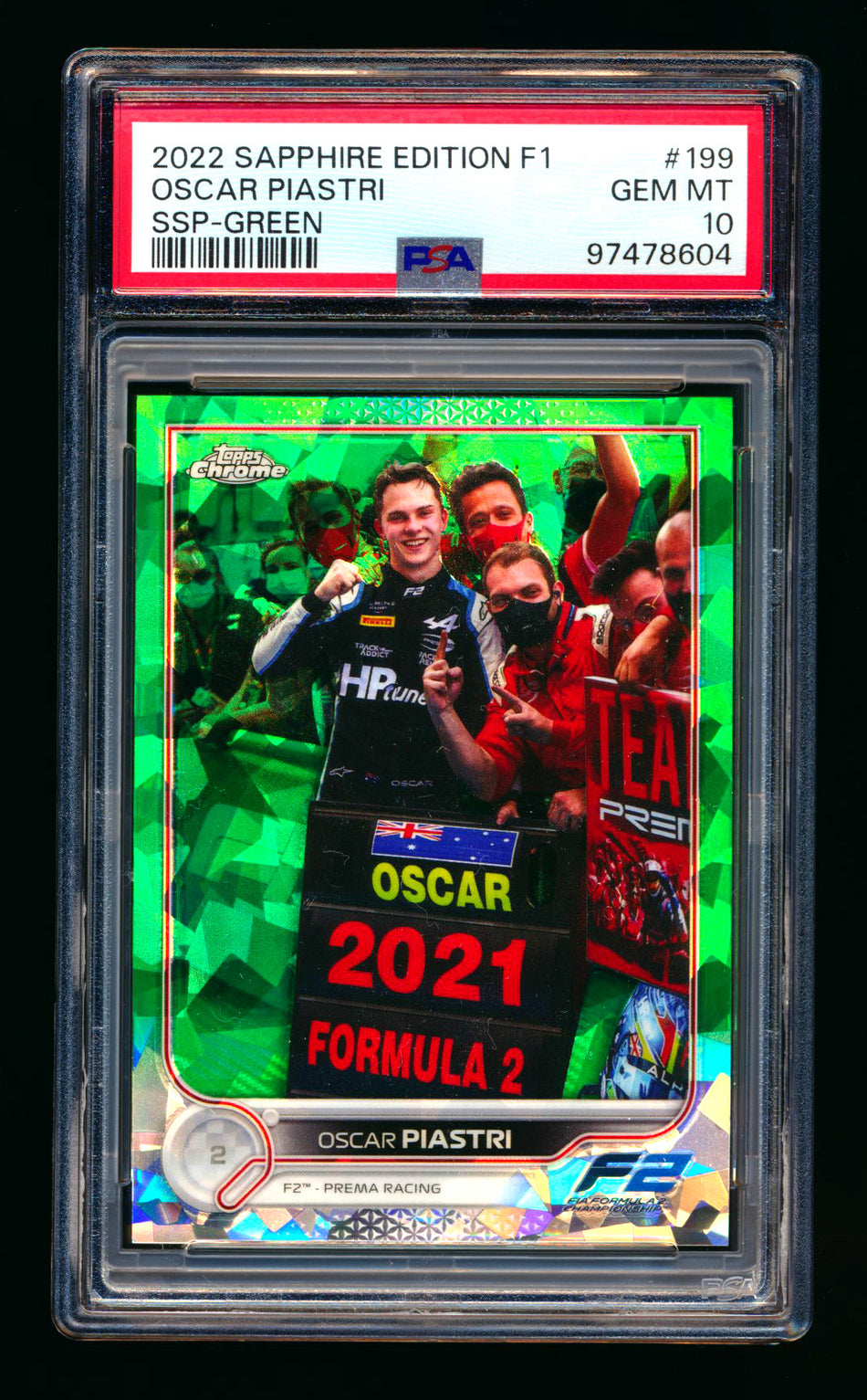 2022 Topps Chrome Sapphire F1 #199 Oscar Piastri RC Green Refractor Image Variation SSP #17/75 PSA 10 ** (SOLD Card Show - $140.00 - 2/14/2025) **