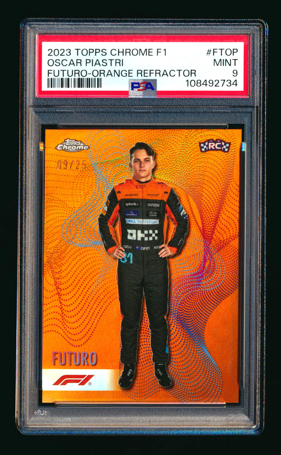 2023 Topps Chrome F1 Futuro #FT-OP Oscar Piastri RC Orange Refractor #09/25 PSA 9