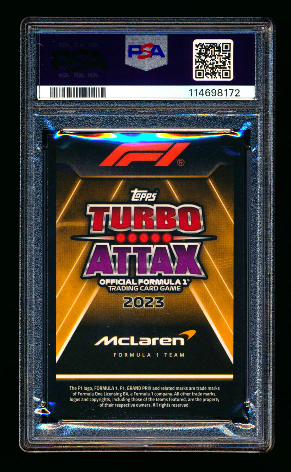 2023 Topps F1 Turbo Attax Gladiator Storm #335 Oscar Piastri RC Purple Foil #11/40 PSA 10 - POP 1!