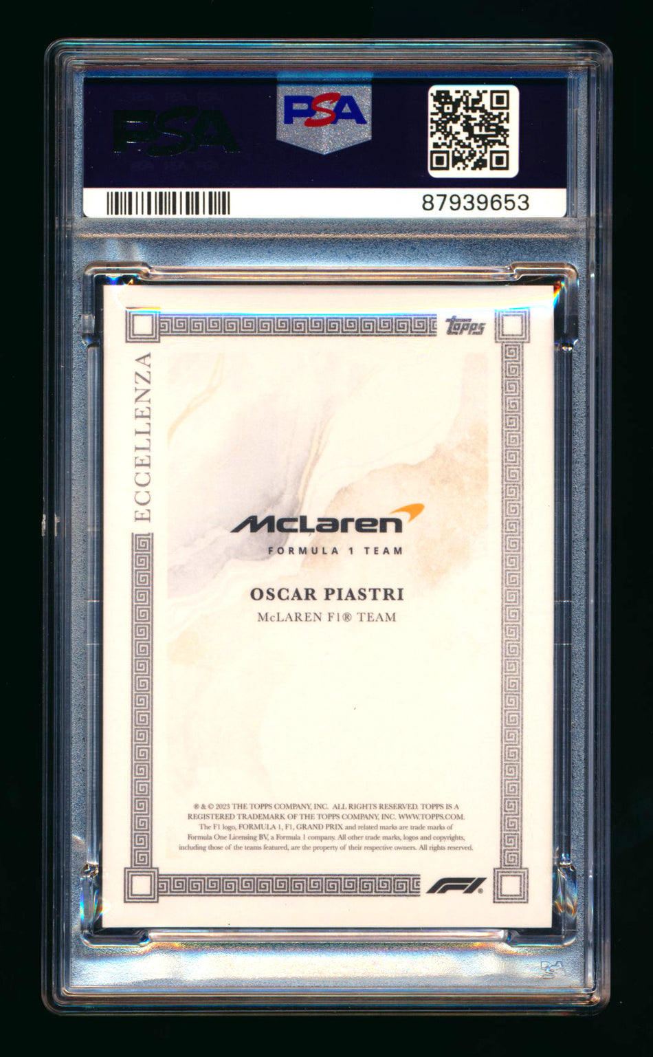 2023 Topps Eccellenza F1 Oscar Piastri RC Portrait PSA 10 ** (SOLD eBay - $95.00 - 1/19/2025) **