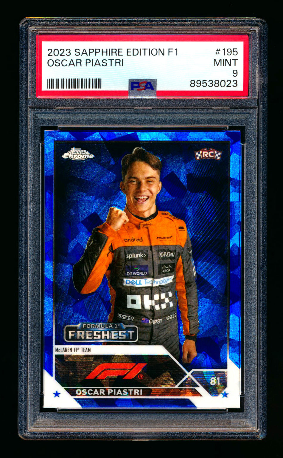 2023 Topps Chrome Sapphire F1 #195 Oscar Piastri RC Refractor PSA 9 ** (SOLD Fanatics Fest - $57.00 - 6/20/2025) **