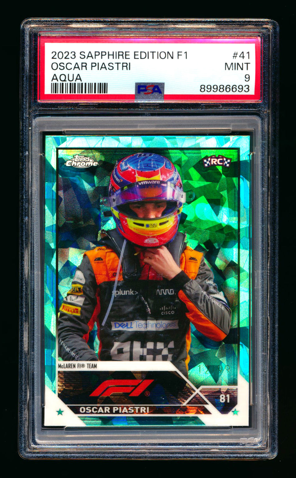 2023 Topps Chrome Sapphire F1 #41 Oscar Piastri RC Aqua Refractor #12/99 PSA 9 ** (SOLD Nationals - $170.00 - 7/31/2025) **