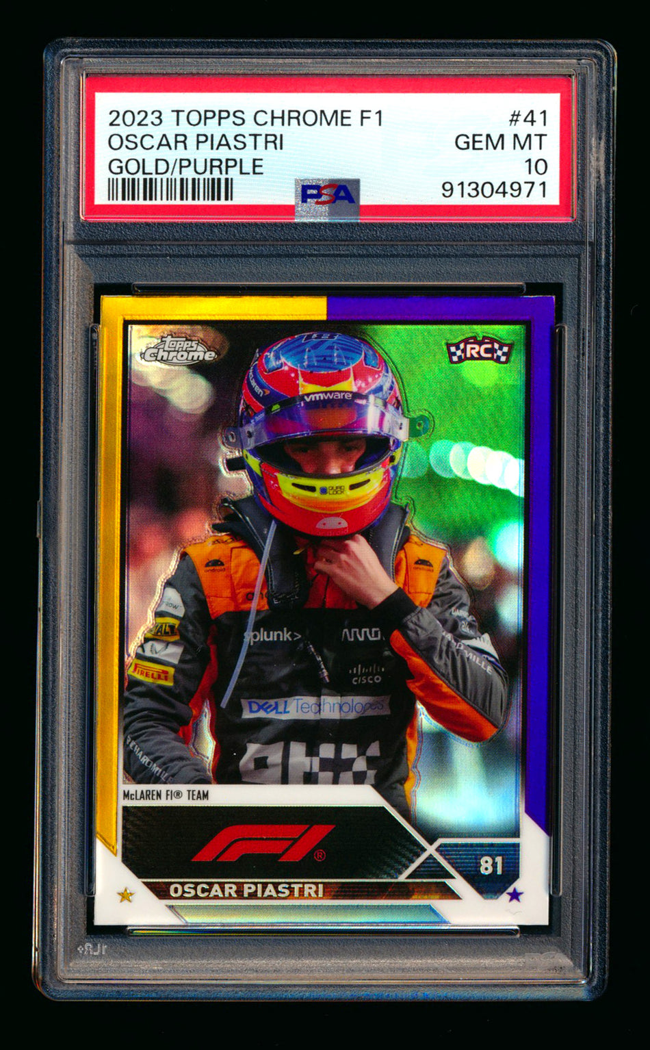 2023 Topps Chrome F1 #41 Oscar Piastri RC Gold/Purple Refractor PSA 10 ** (SOLD eBay - $69.00 - 1/18/2025) **