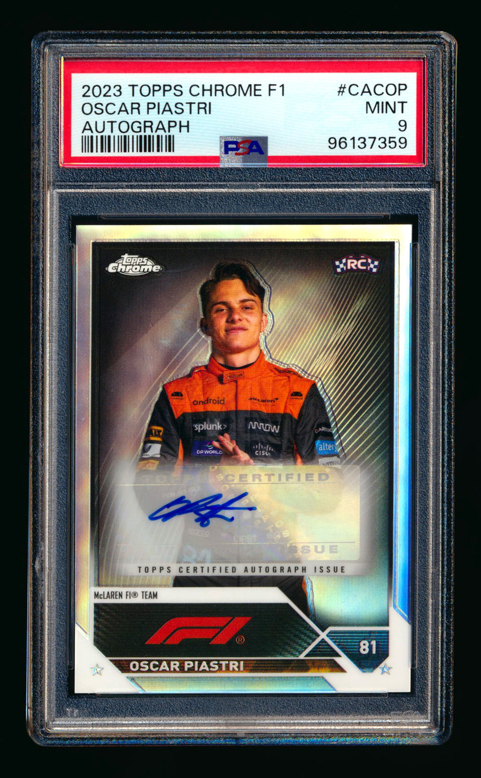 2023 Topps Chrome F1 #CAC-OP Oscar Piastri RC Refractor Autograph PSA 9 ** (SOLD - $549.00 - 12/6/2024) **