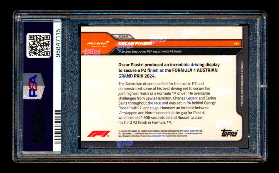 2024 Topps Now F1 #35 Oscar Piastri Black #10/10 PSA 8 (Last Number!) ** (SOLD Nationals - $149.00 - 7/31/2025) **