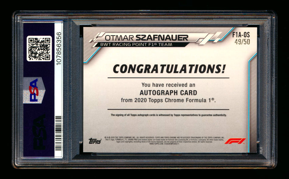 2020 Topps Chrome F1 #F1A-OS Otmar Szafnauer RC Gold Wave Refractor Autograph #49/50 PSA 7 ** (SOLD - $79.00 - 11/1/2025) **