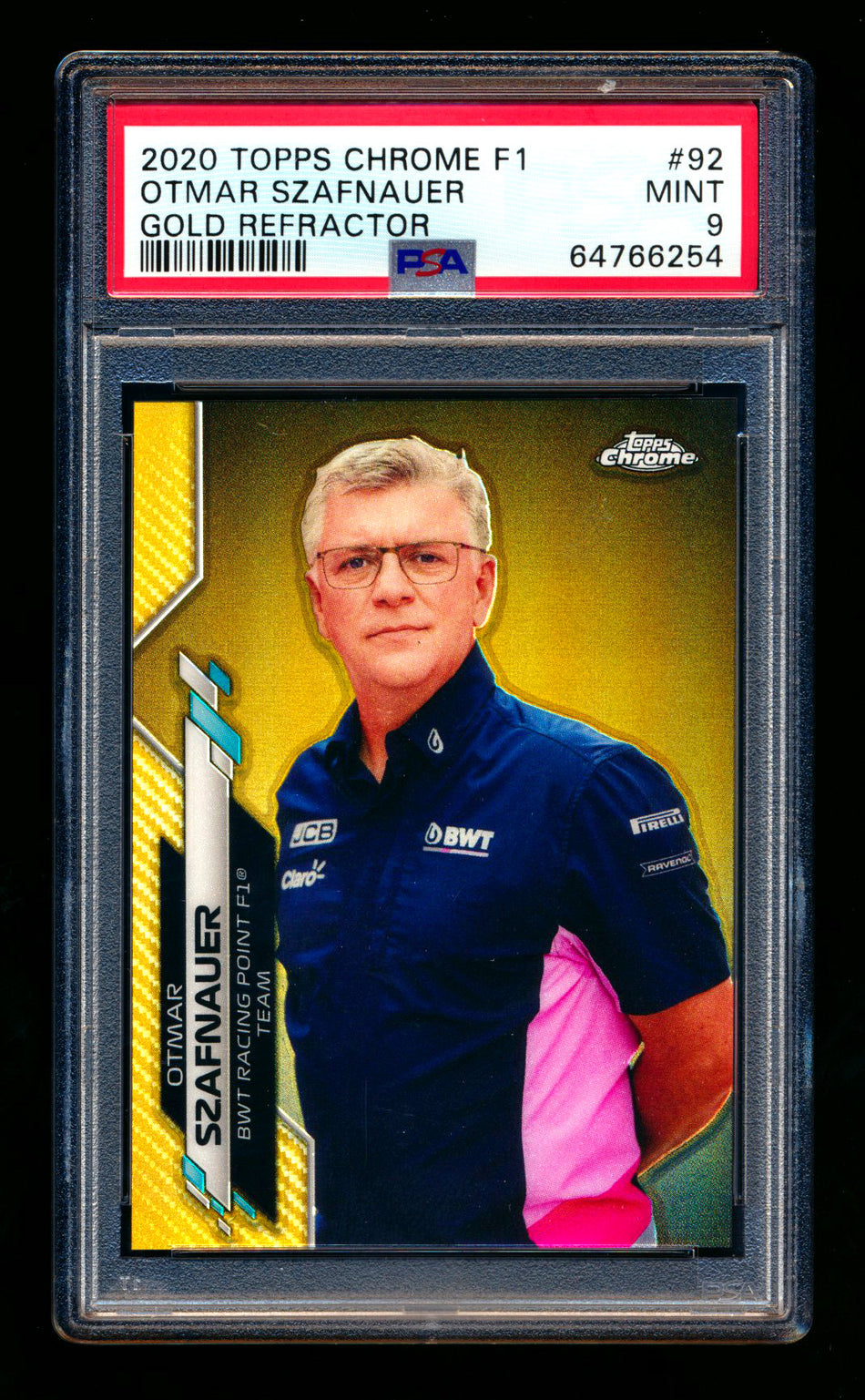 2020 Topps Chrome F1 #92 Otmar Szafnauer RC Gold Refractor #17/50 PSA 9