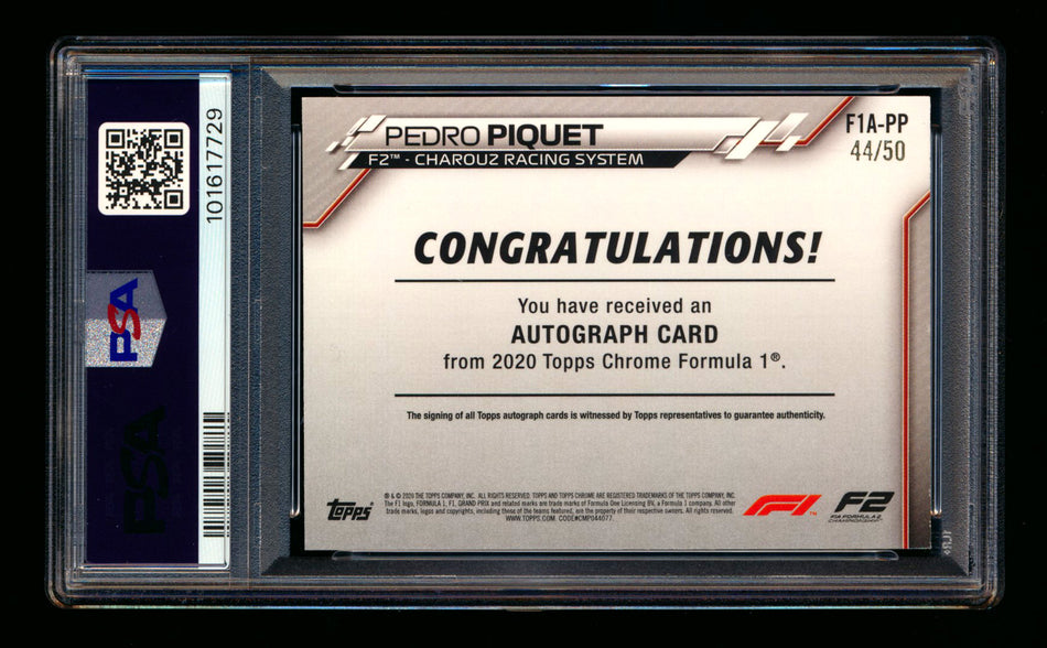 2020 Topps Chrome F1 #F1A-PP Pedro Piquet RC Gold Wave Refractor Autograph #44/50 PSA 7 ** (SOLD - $49.00 - 11/1/2025) **