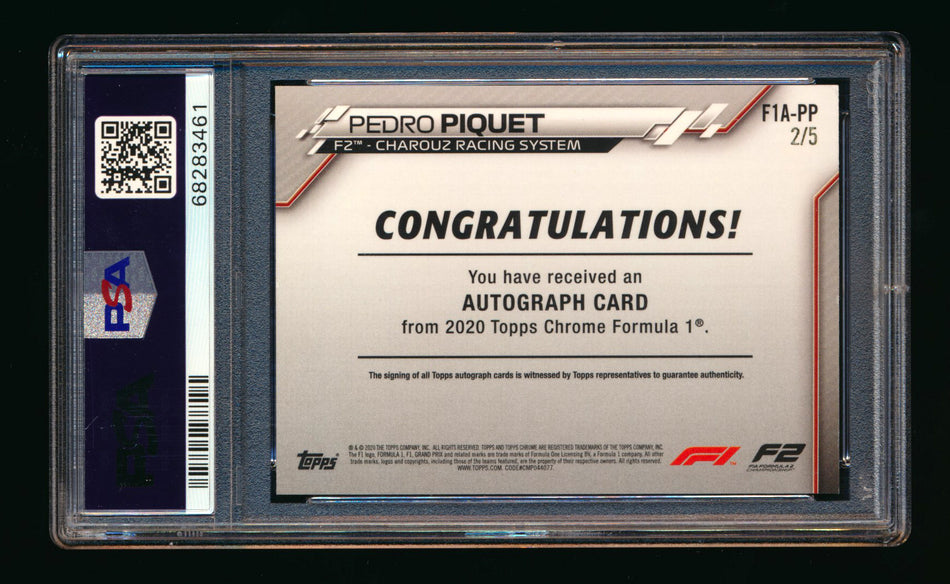 2020 Topps Chrome F1 #F1A-PP Pedro Piquet RC Red Refractor Autograph #2/5 PSA 9 ** (SOLD - $2,375.00 - 10/15/2025) **