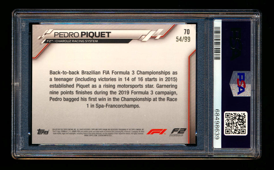 2020 Topps Chrome Sapphire F1 #70 Pedro Piquet RC Aqua Refractor #54/99 PSA 8