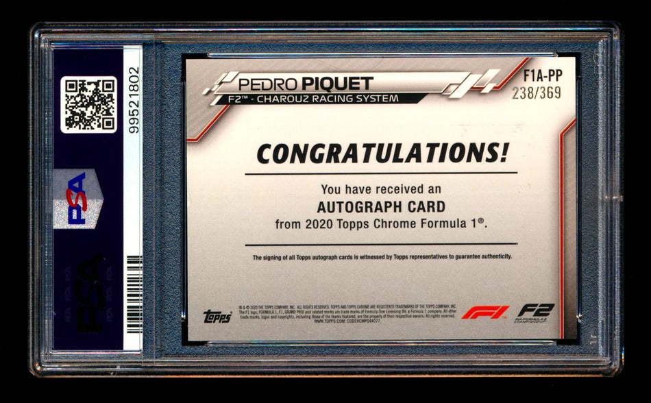 2020 Topps Chrome F1 #F1A-PP Pedro Piquet RC Refractor Autograph #238/369 PSA 8 DNA 10