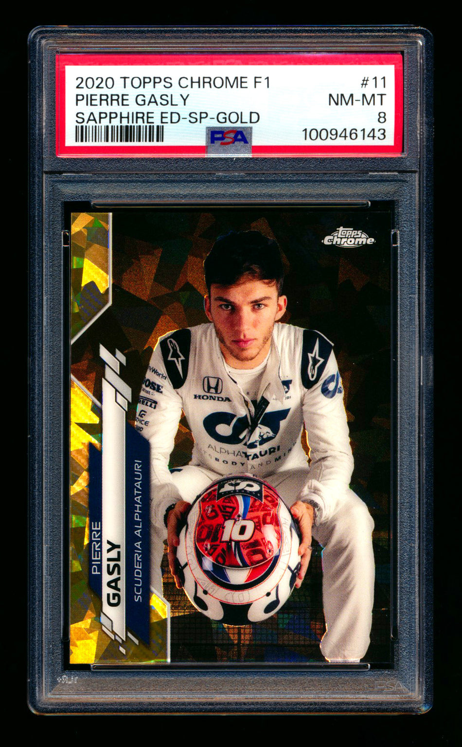 2020 Topps Chrome Sapphire F1 #11 Pierre Gasly RC Gold Refractor Image Variation SP #16/50 PSA 8 ** (SOLD eBay - $195.00 - 3/17/2025) **