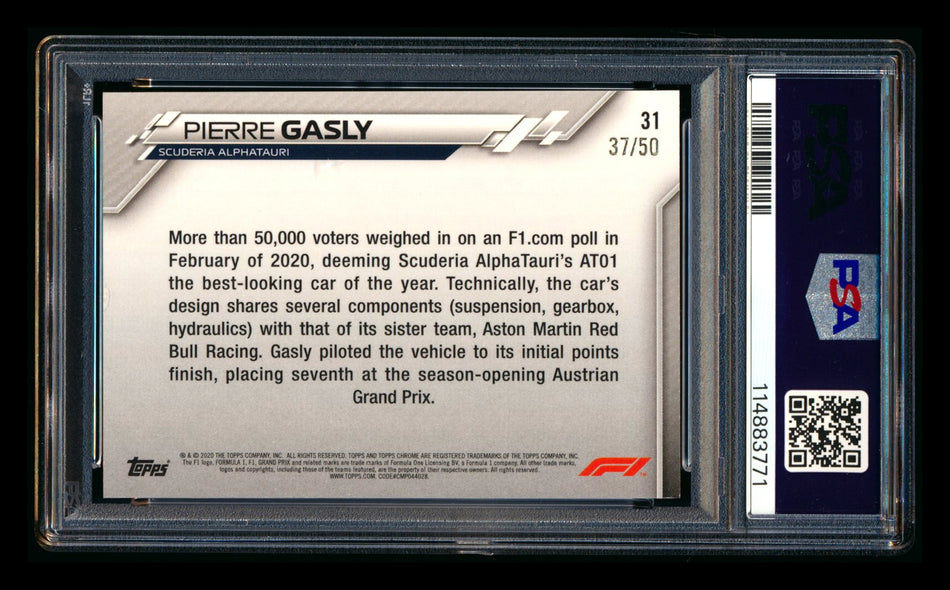 2020 Topps Chrome F1 #31 Pierre Gasly RC Gold Wave Refractor #37/50 PSA 7 ** (SOLD eBay - $45.00 - 6/14/2026) **