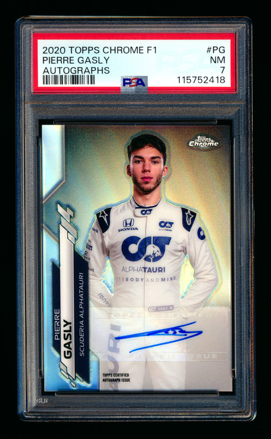 2020 Topps Chrome F1 #F1A-PG Pierre Gasly RC Refractor Autograph #41/99 PSA 7