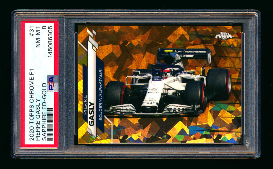 2020 Topps Chrome Sapphire F1 #31 Pierre Gasly RC Gold Refractor #06/50 PSA 8