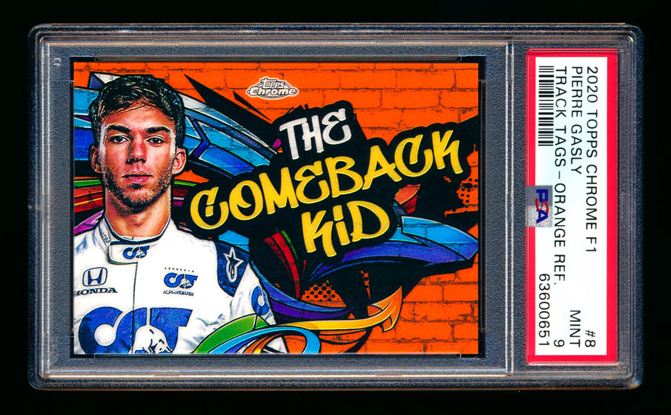 2020 Topps Chrome F1 Track Tags #TT-8 Pierre "The Comeback Kid" Gasly RC Orange Refractor #18/25 PSA 9 ** (SOLD - $900.00 - 4/15/2025) **
