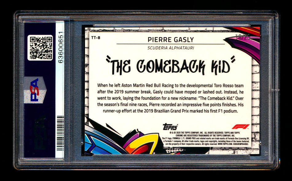 2020 Topps Chrome F1 Track Tags #TT-8 Pierre "The Comeback Kid" Gasly RC Orange Refractor #18/25 PSA 9 ** (SOLD - $900.00 - 4/15/2025) **