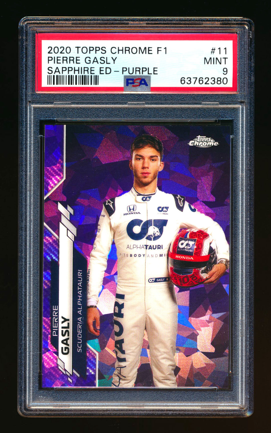 2020 Topps Chrome Sapphire F1 #11 Pierre Gasly RC Purple Refractor Portrait #10/10 PSA 9 (Car Number #10!)