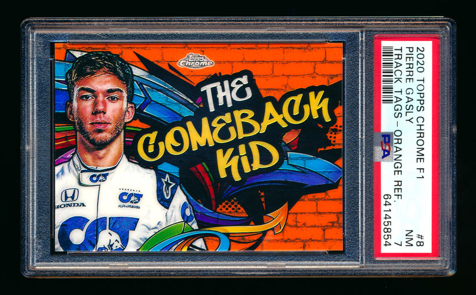 2020 Topps Chrome F1 Track Tags #TT-8 Pierre "The Comeback Kid" Gasly RC Orange Refractor #21/25 PSA 7 ** (SOLD - $549.00 - 2/28/2025) **