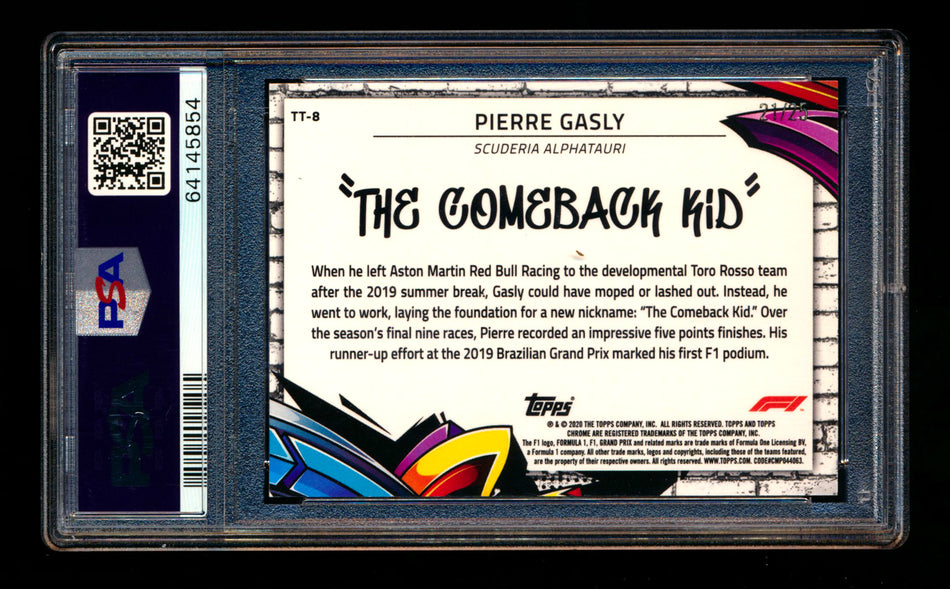 2020 Topps Chrome F1 Track Tags #TT-8 Pierre "The Comeback Kid" Gasly RC Orange Refractor #21/25 PSA 7 ** (SOLD - $549.00 - 2/28/2025) **
