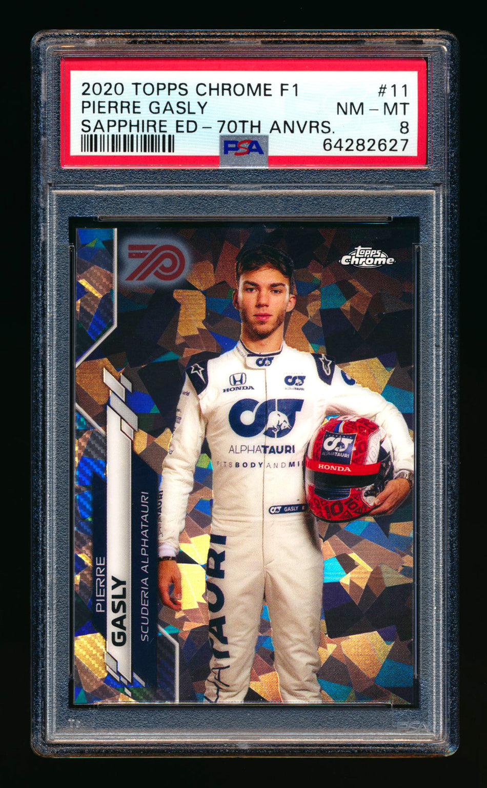 2020 Topps Chrome Sapphire F1 #11 Pierre Gasly RC 70th Silver Refractor Portrait #10/70 PSA 8 (Car Number #10!)