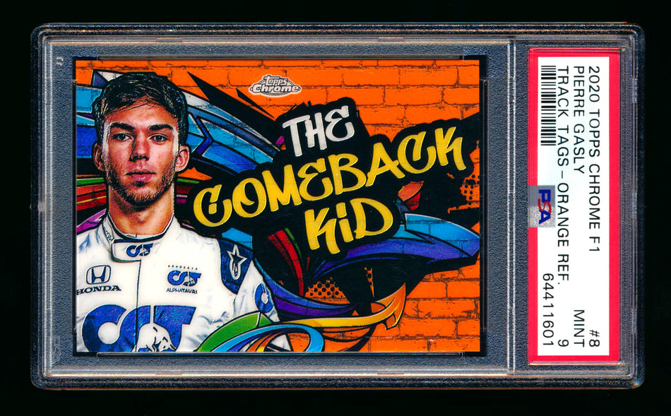 2020 Topps Chrome F1 Track Tags #TT-8 Pierre "The Comeback Kid" Gasly RC Orange Refractor #12/25 PSA 9 ** (SOLD - $950.00 - 3/9/2025) **