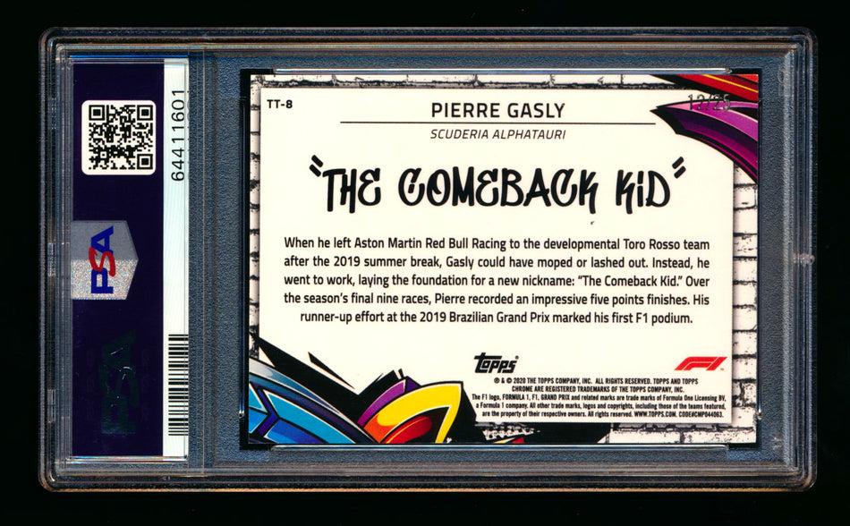 2020 Topps Chrome F1 Track Tags #TT-8 Pierre "The Comeback Kid" Gasly RC Orange Refractor #12/25 PSA 9 ** (SOLD - $950.00 - 3/9/2025) **