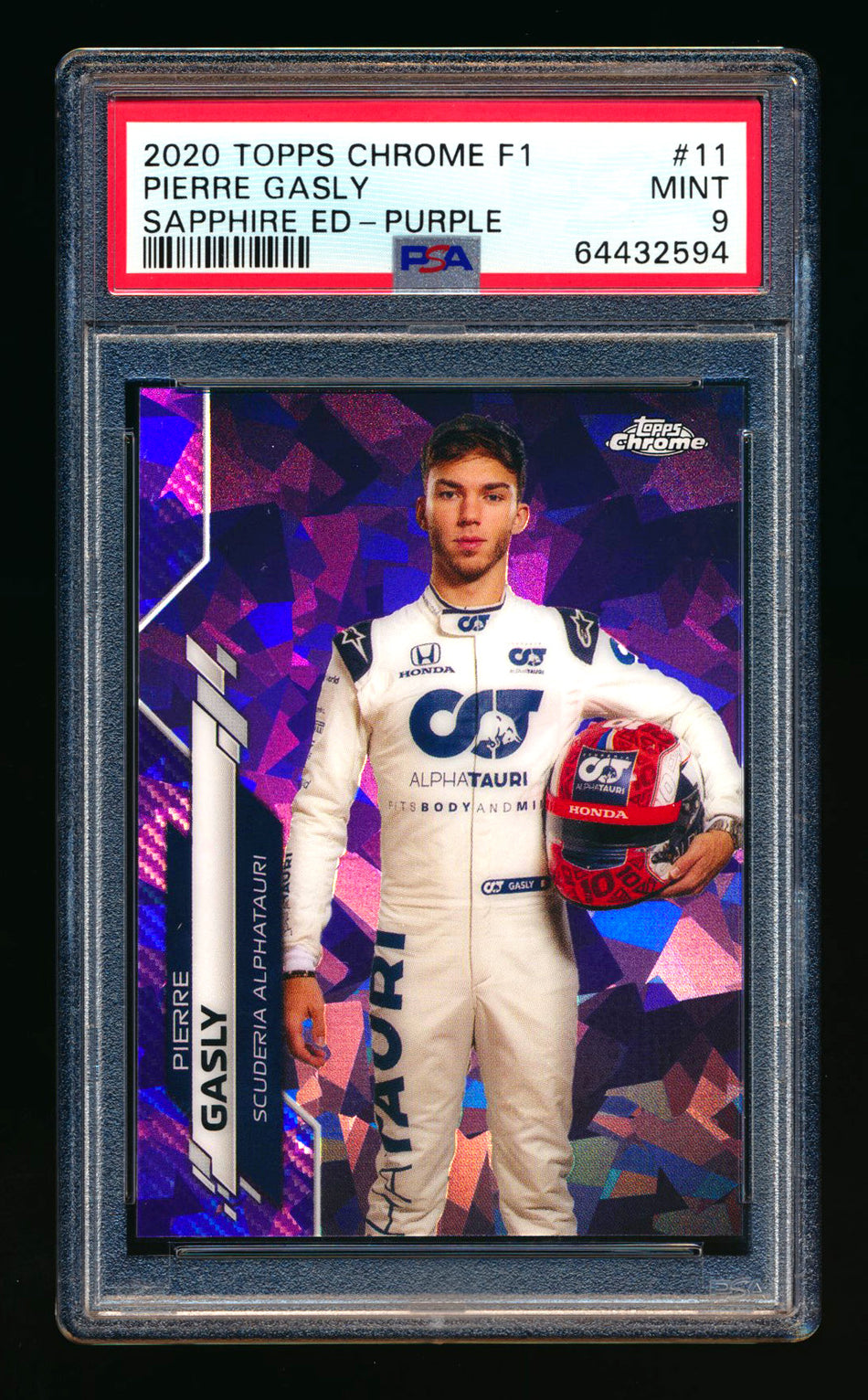 2020 Topps Chrome Sapphire F1 #11 Pierre Gasly RC Purple Refractor Portrait #09/10 PSA 9 ** (SOLD - $700.00 - 11/10/2024) **