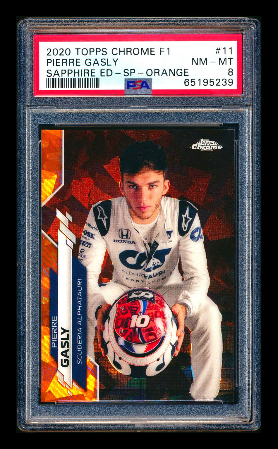 2020 Topps Chrome Sapphire F1 #11 Pierre Gasly RC Orange Refractor Image Variation SP #18/25 PSA 8 ** (SOLD - $695.00 - 8/21/2026) **