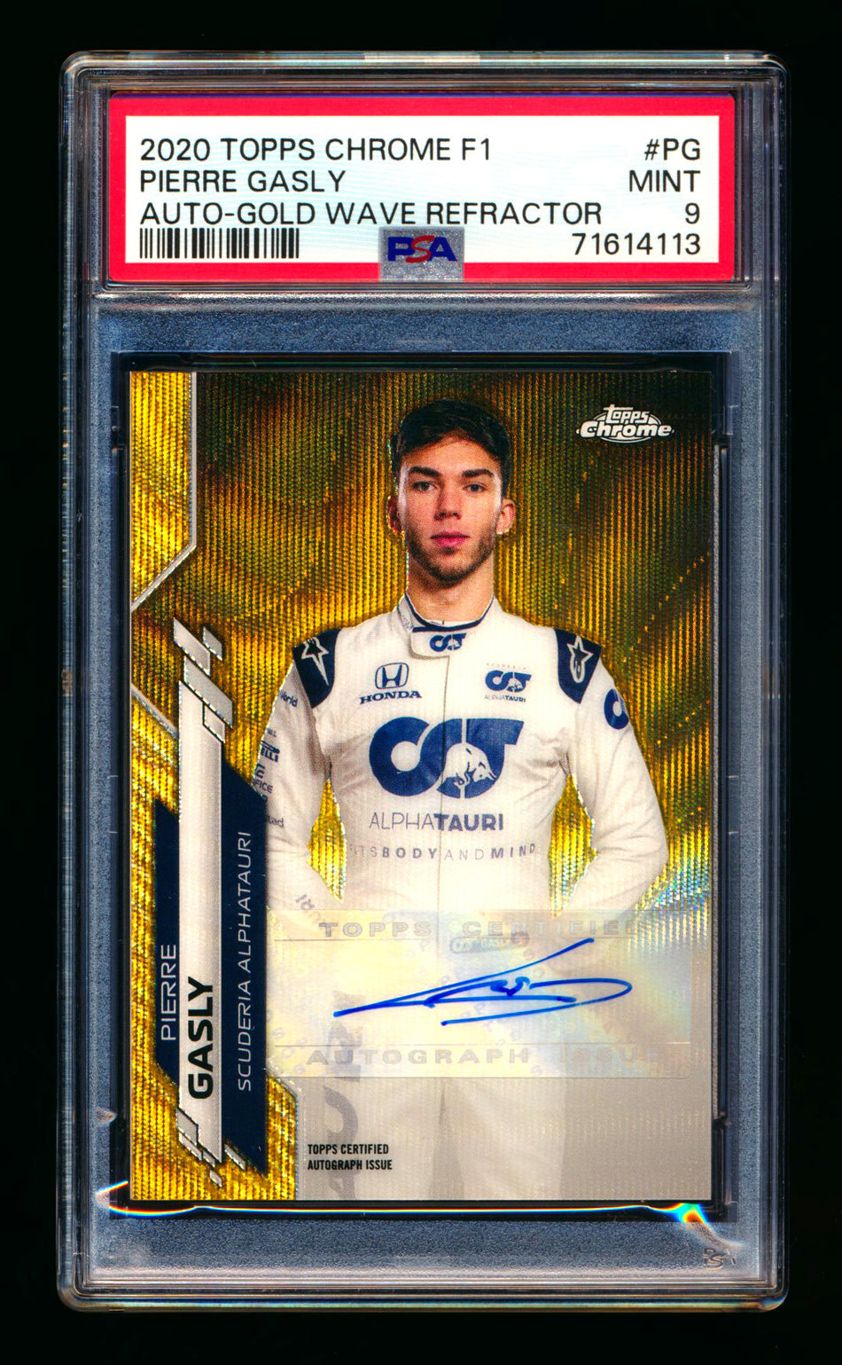 2020 Topps Chrome F1 #F1A-PG Pierre Gasly RC Gold Wave Refractor Autograph #42/50 PSA 9