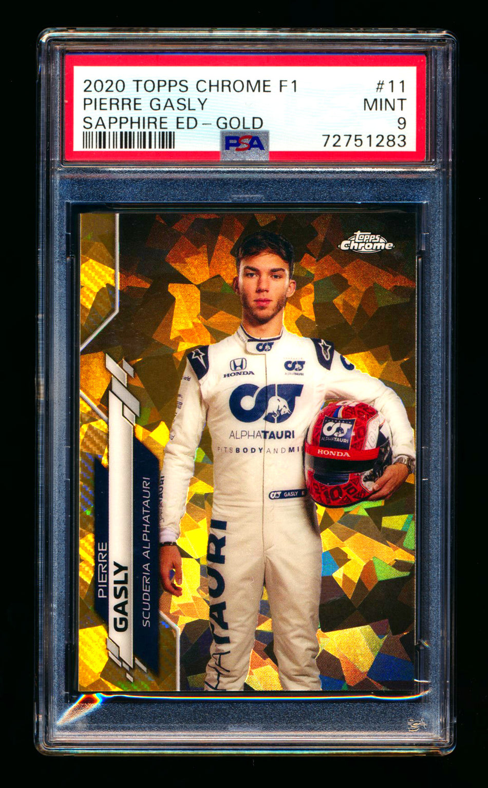 2020 Topps Chrome Sapphire F1 #11 Pierre Gasly RC Gold Refractor Portrait #01/50 PSA 9 (First #!)