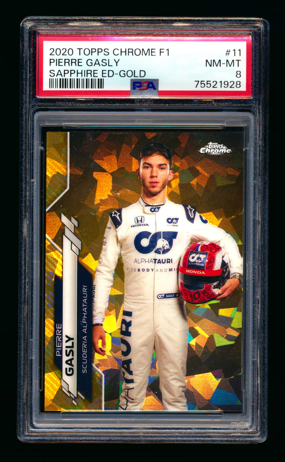 2020 Topps Chrome Sapphire F1 #11 Pierre Gasly RC Gold Refractor Portrait #50/50 PSA 8 (Last Number!)