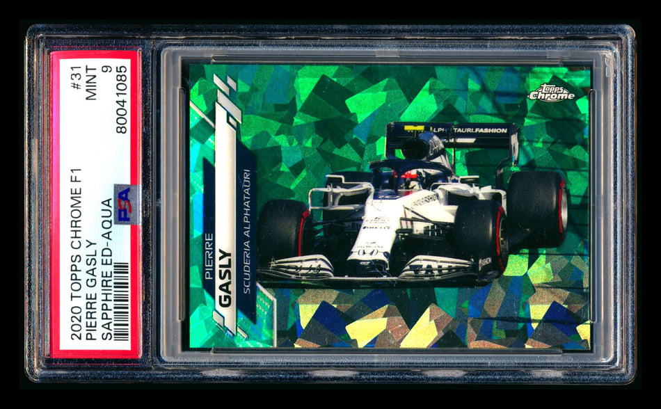 2020 Topps Chrome Sapphire F1 #31 Pierre Gasly RC Aqua Refractor #54/99 PSA 9