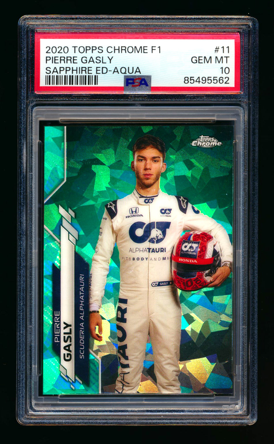 2020 Topps Chrome Sapphire F1 #11 Pierre Gasly RC Aqua Refractor Portrait #96/99 PSA 10