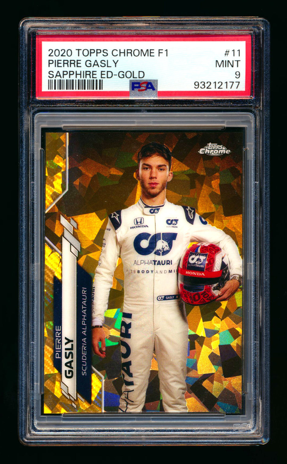 2020 Topps Chrome Sapphire F1 #11 Pierre Gasly RC Gold Refractor Portrait #36/50 PSA 9